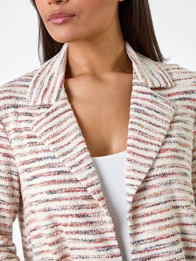 Roman Orange Stripe Print Textured Cotton Blend Jacket - Image 5 of 5