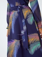 Roman Purple Feather Print Belted Midi Dress - Image 5 of 5