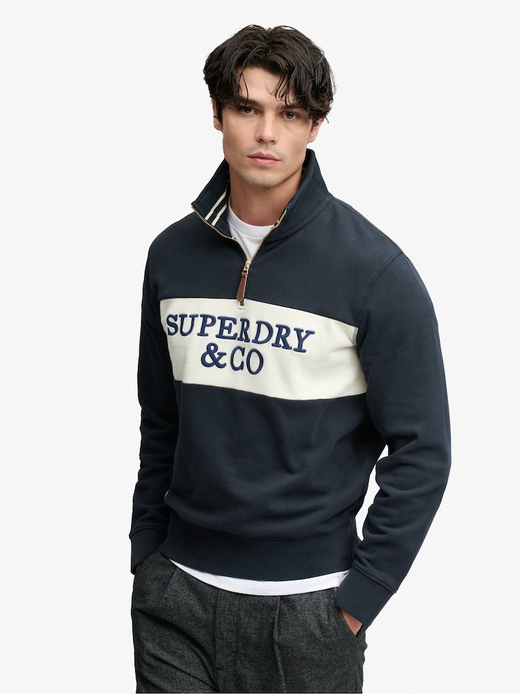 Superdry Black Company Logo Half Zip Sweatshirt - Image 1 of 6 Superdry Black Company Logo Half Zip Sweatshirt - Image 1 of 6