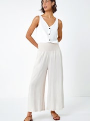 Roman Natural Linen Blend Stretch Waist Culottes - Image 1 of 5