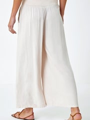 Roman Natural Linen Blend Stretch Waist Culottes - Image 3 of 5