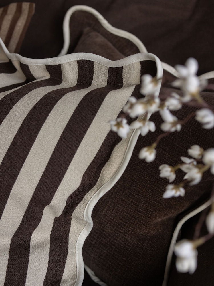 Ellenvale Interiors Dark Brown Striped Scalloped Edge 45 x 45cm Cushion Cover - Image 3 of 3 Ellenvale Interiors Dark Brown Striped Scalloped Edge 45 x 45cm Cushion Cover - Image 3 of 3