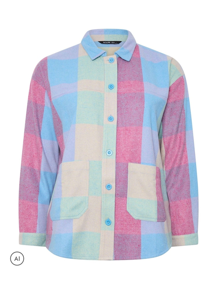 Yours Curve Pink Check Shacket - Image 1 of 2 Yours Curve Pink Check Shacket - Image 1 of 2