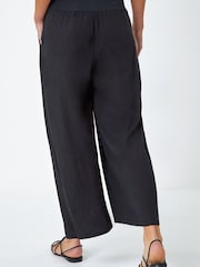 Roman Black Linen Blend Stretch Waist Culottes - Image 4 of 5