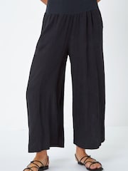 Roman Black Linen Blend Stretch Waist Culottes - Image 5 of 5