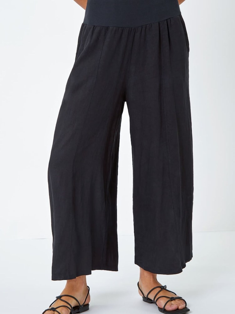 Roman Black Linen Blend Stretch Waist Culottes - Image 5 of 5