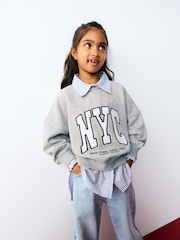 Grey Slogan Mock Shirt Sweatshirt (3-16yrs) - Image 1 of 9