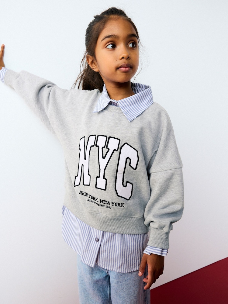 Grey Slogan Mock Shirt Sweatshirt (3-16yrs) - Image 2 of 9