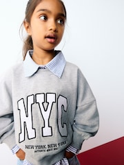 Grey Slogan Mock Shirt Sweatshirt (3-16yrs) - Image 4 of 9