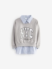 Grey Slogan Mock Shirt Sweatshirt (3-16yrs) - Image 5 of 9