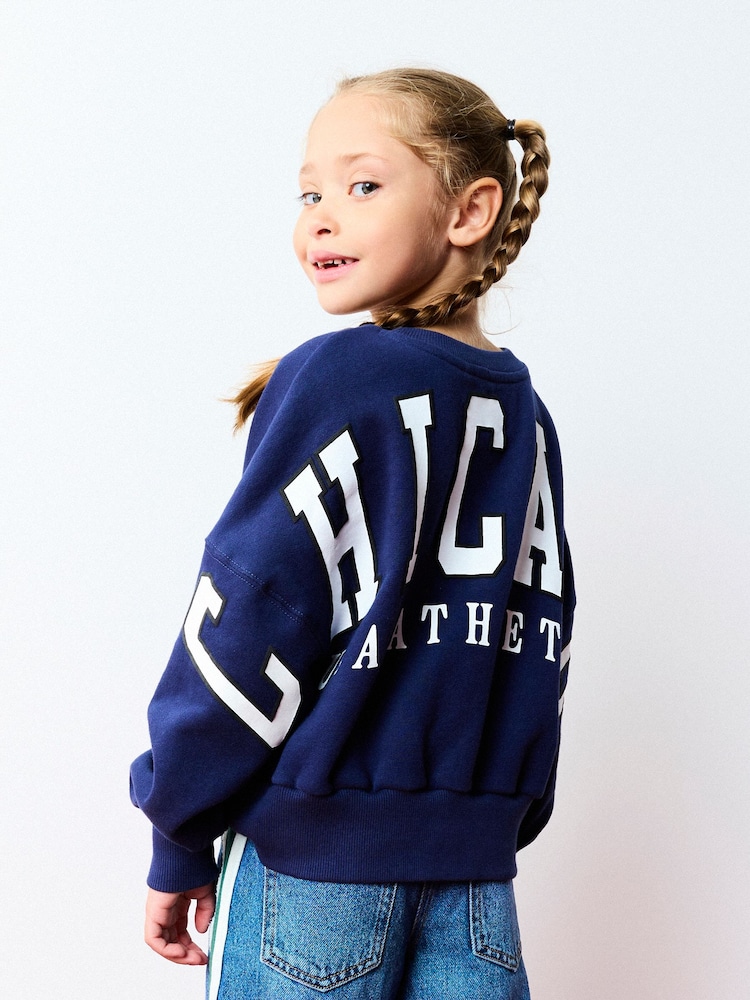 Navy Slogan Sweatshirt (3-16yrs) - Image 1 of 7