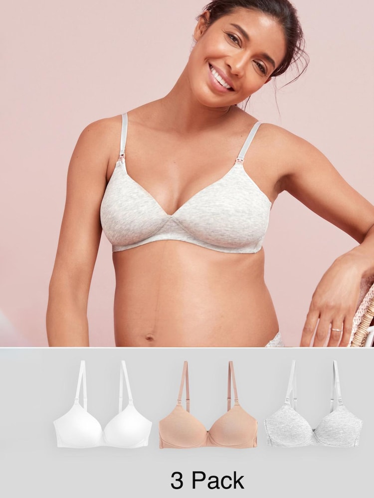 Grau meliert/Pink/Weiß - Leicht wattierte, bügellose Still-BHs, 3er-Pack - Bild 1 von 5