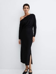 Mango Black Asymmetrical Dress With Slit - Image 1 of 6
