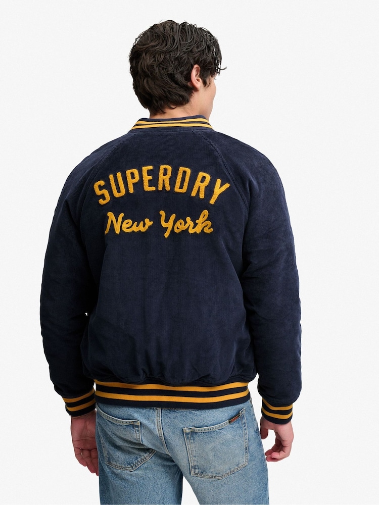 Superdry Blue Cord Varsity Bomber Jacket - Image 2 of 7