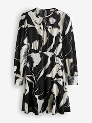 Black/White Mono Floral Long Sleeve Mini Dress - Image 5 of 6