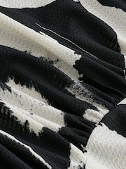 Black/White Mono Floral Long Sleeve Mini Dress - Image 6 of 6