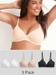 Black/White/Pastel Rose Nude Pad Non Wire Nursing Cotton Blend Ultimate Comfort Bras 3 Pack B-G - Image 1 of 9