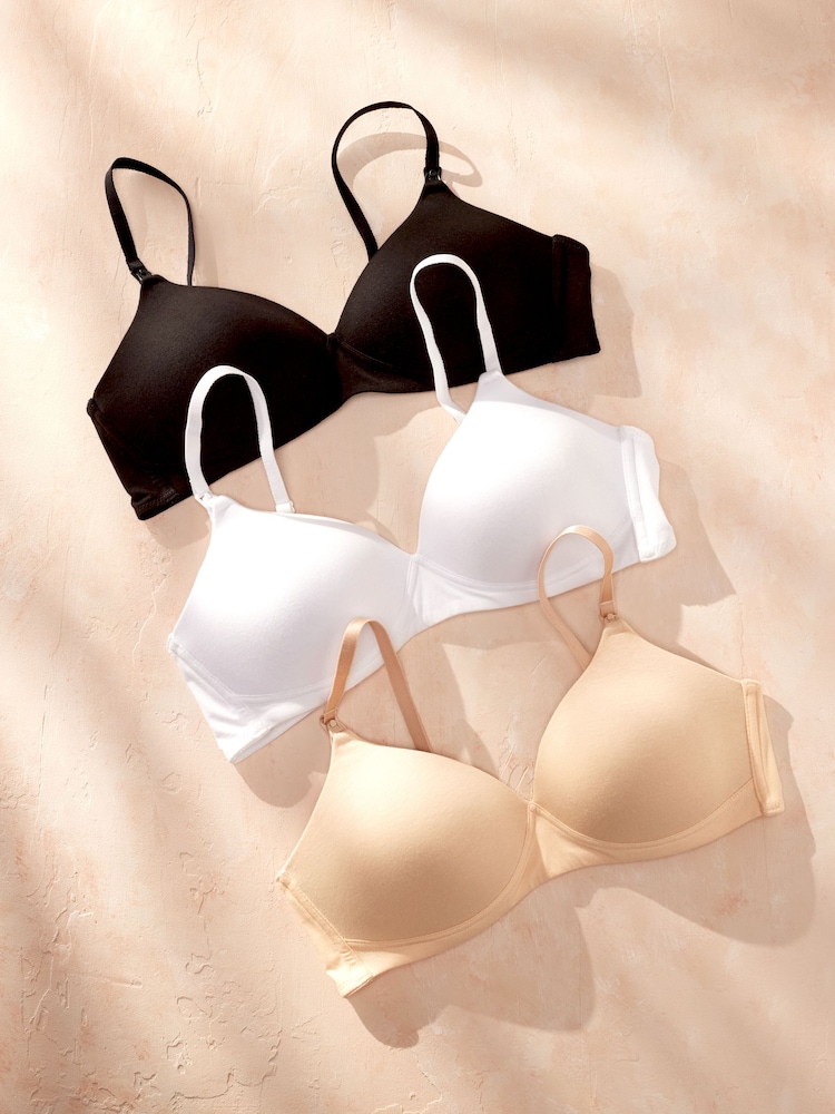 Black/White/Pastel Rose Nude Pad Non Wire Nursing Cotton Blend Ultimate Comfort Bras 3 Pack B-G - Image 4 of 9