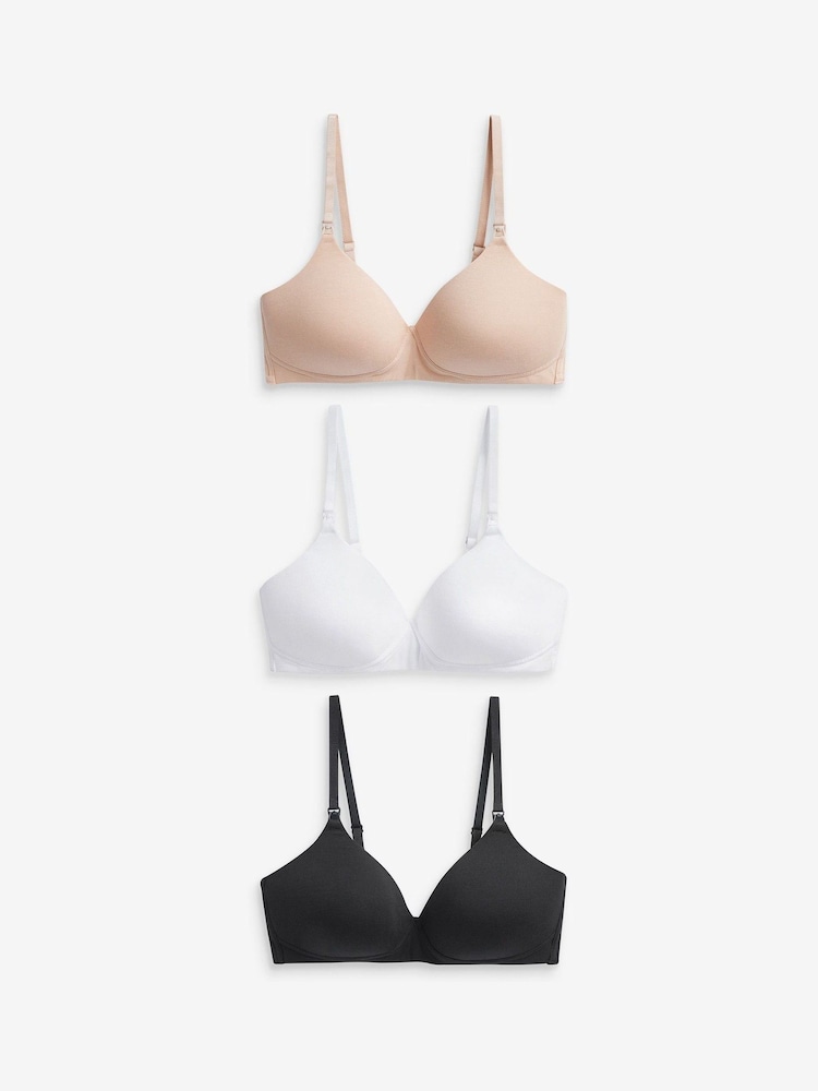 Black/White/Pastel Rose Nude Pad Non Wire Nursing Cotton Blend Ultimate Comfort Bras 3 Pack B-G - Image 6 of 9