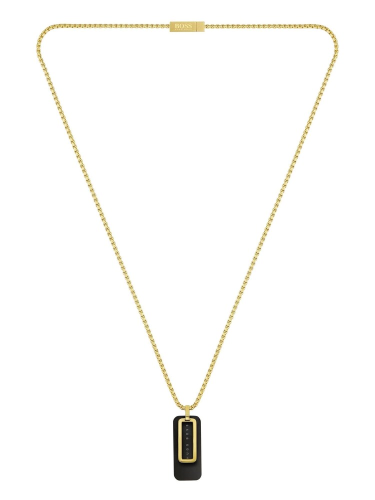 BOSS Black Dual Yellow Gold IP Plated Dog Tag Necklace - Image 1 of 3