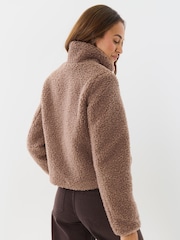 Threadbare Brown Funnel Neck Borg Bomber Jacket - Image 2 of 5