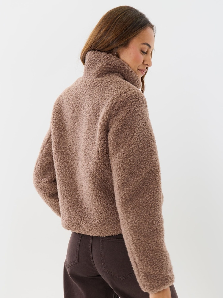 Threadbare Brown Funnel Neck Borg Bomber Jacket - Image 2 of 5