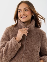 Threadbare Brown Funnel Neck Borg Bomber Jacket - Image 5 of 5