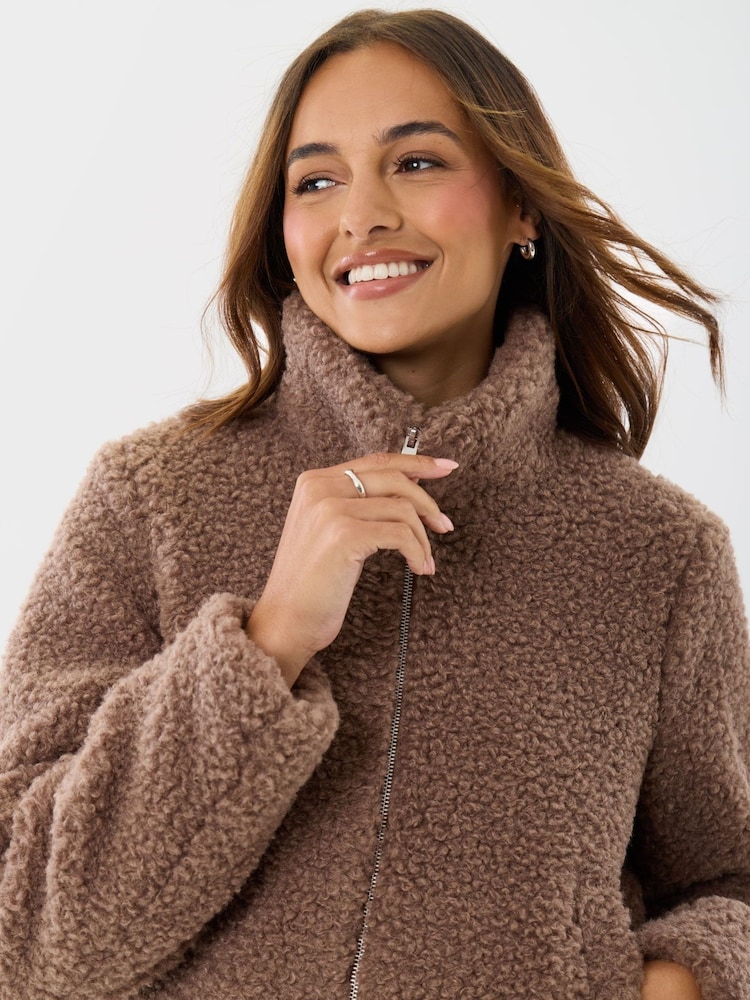 Threadbare Brown Funnel Neck Borg Bomber Jacket - Image 5 of 5