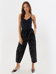 Threadbare Black Barrel Leg Sequin Wide Leg Trousers - Image 1 of 4