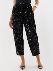 Threadbare Black Barrel Leg Sequin Wide Leg Trousers - Image 2 of 4
