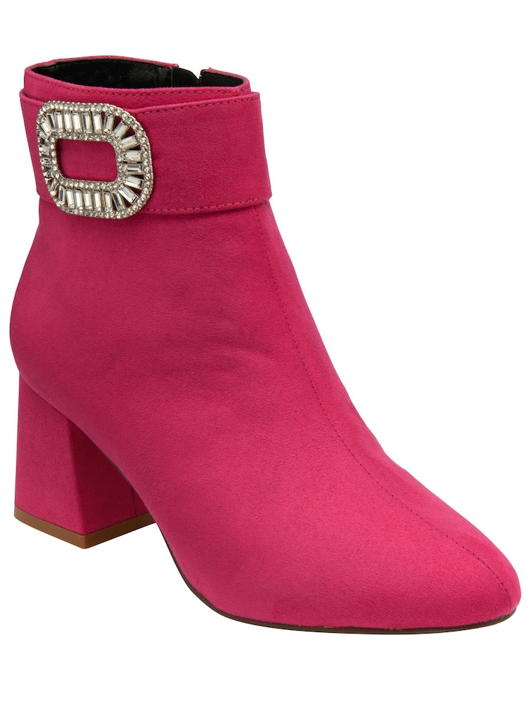 Lotus Pink Microfibre Block Heel Ankle Boots - Image 1 of 4