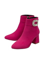 Lotus Pink Microfibre Block Heel Ankle Boots - Image 2 of 4