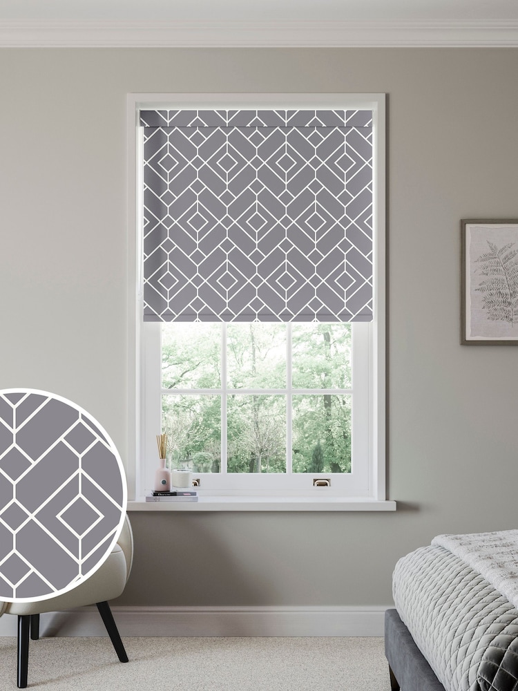 Grey Lattice Geo Made to Measure Roller Blinds - Image 1 of 6