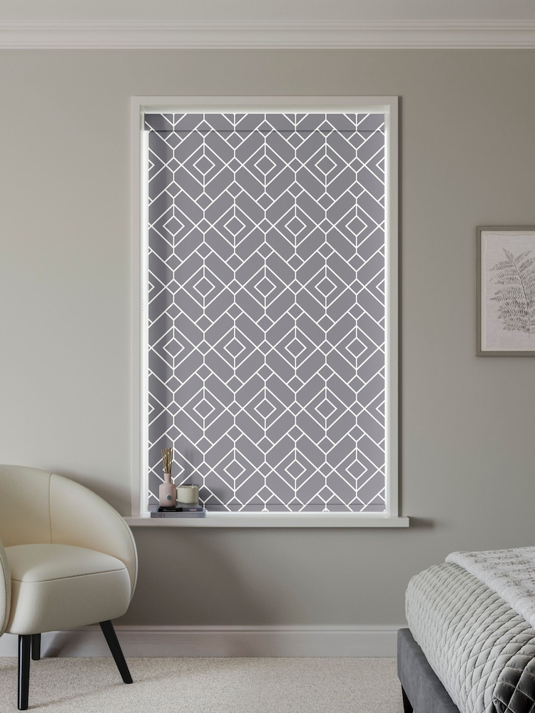Grey Lattice Geo Made to Measure Roller Blinds - Image 2 of 6
