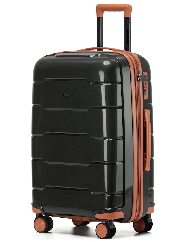 CRUW Black/Tan 24" Checked Luggage + Expandable Hold Bag Polypropylene Suitcase - Image 1 of 8 CRUW Black/Tan 24" Checked Luggage + Expandable Hold Bag Polypropylene Suitcase - Image 1 of 8