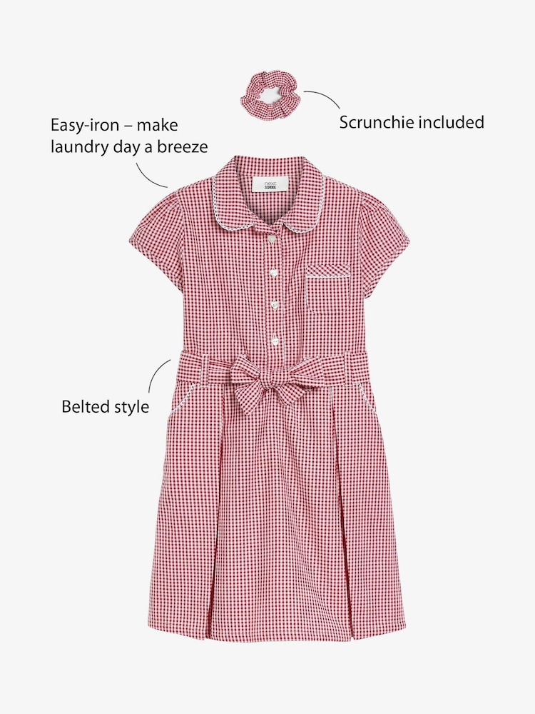 Red Gingham Rich Belted School Dress With Scrunchie (3-14yrs) - Image 3 of 10