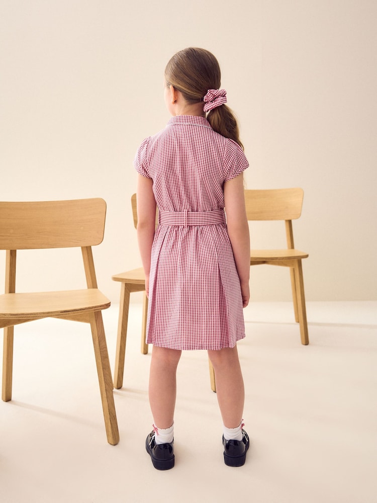 Red Gingham Rich Belted School Dress With Scrunchie (3-14yrs) - Image 5 of 10