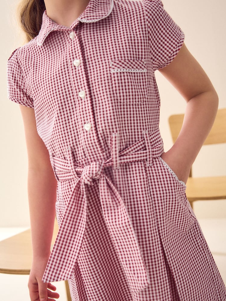 Red Gingham Rich Belted School Dress With Scrunchie (3-14yrs) - Image 6 of 10