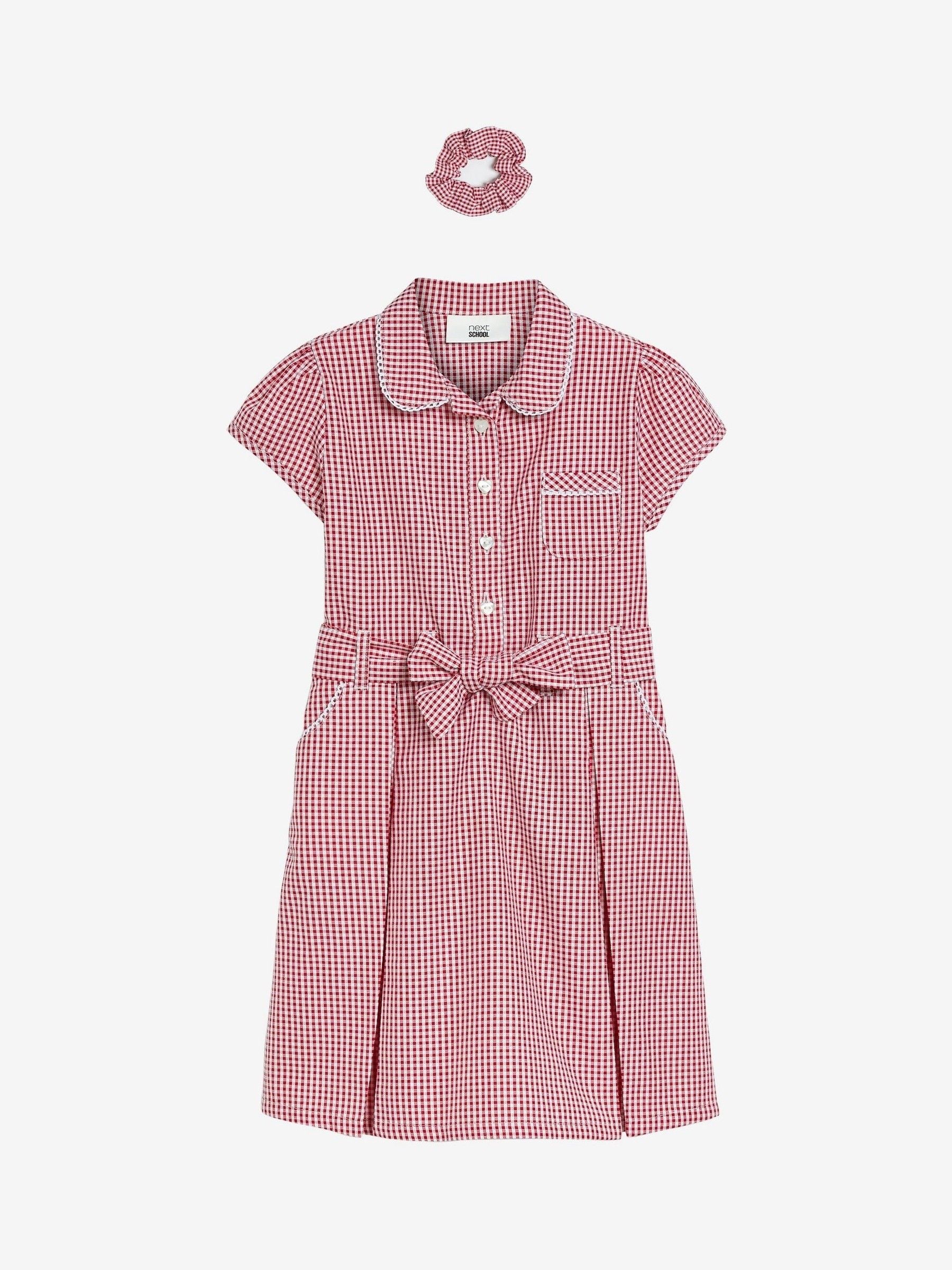 Buy Red Gingham 100% Cotton Rich Belted School Dress With Scrunchie  (3-14yrs) from Next USA