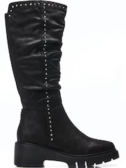 Moda in Pelle Halsey Rouched Wedge Long Black Boots - Image 1 of 4