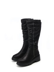 Moda in Pelle Halsey Rouched Wedge Long Black Boots - Image 2 of 4