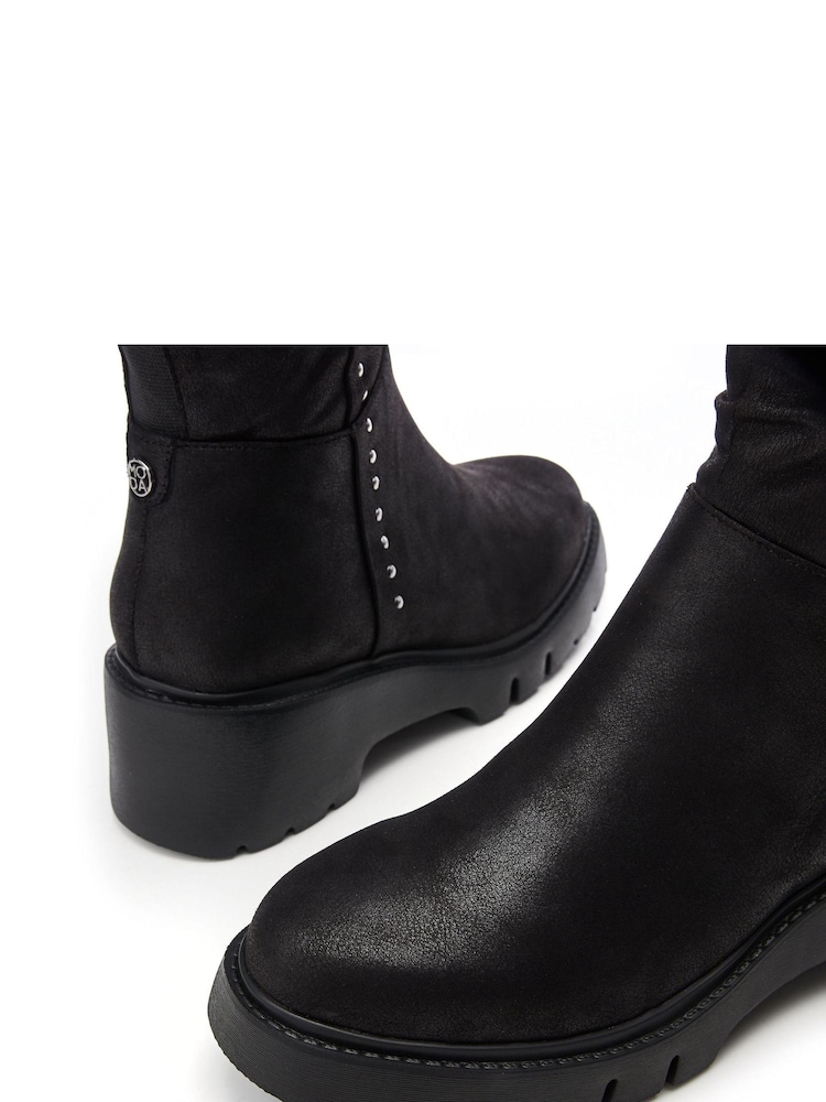 Moda in Pelle Halsey Rouched Wedge Long Black Boots - Image 4 of 4