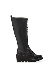 Moda in Pelle Halliyah Long Lace up Bezzie Crepe Wedge Black Boots - Image 1 of 4