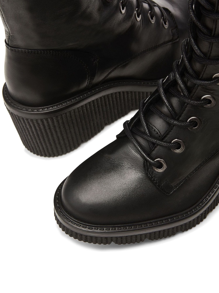 Moda in Pelle Halliyah Long Lace up Bezzie Crepe Wedge Black Boots - Image 4 of 4