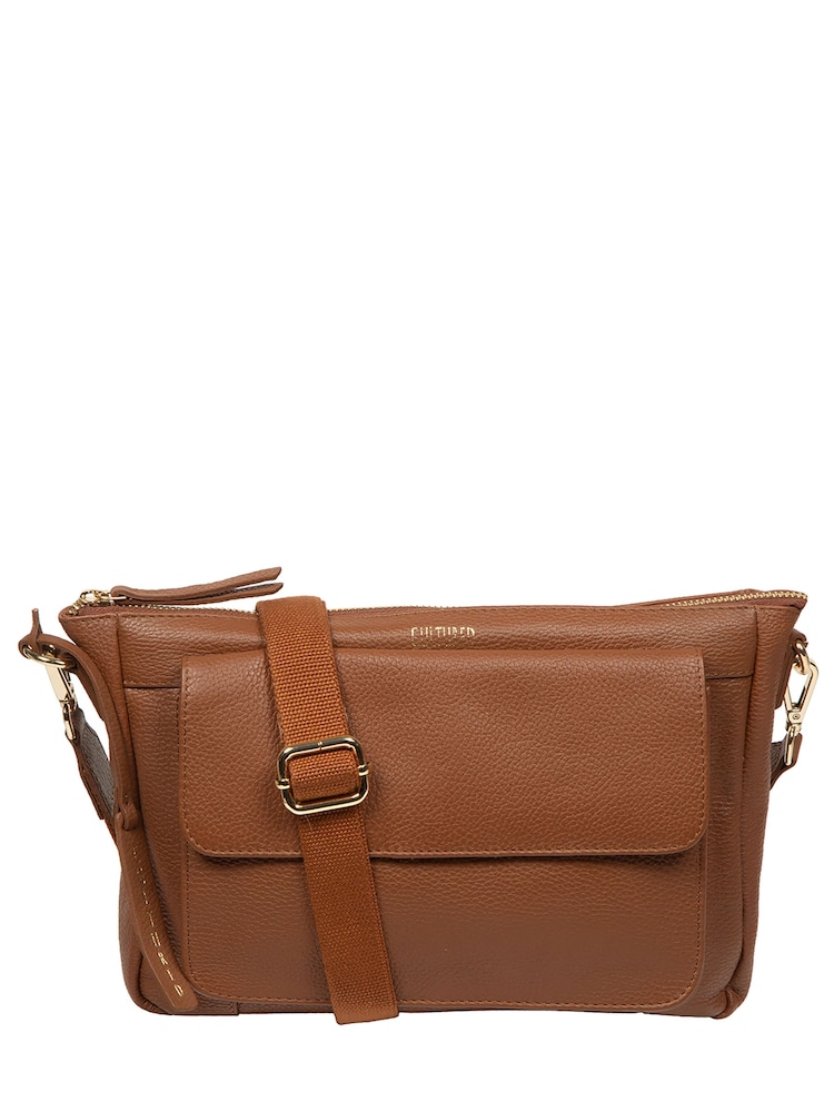 Cultured London Brown 'Orly' Leather Cross Body Bag - Image 1 of 6 Cultured London Brown 'Orly' Leather Cross Body Bag - Image 1 of 6