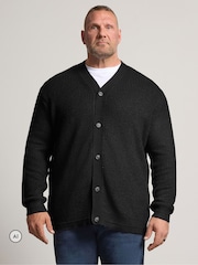 BadRhino Big & Tall Black Knitted Button Through Cardigan - Image 1 of 6