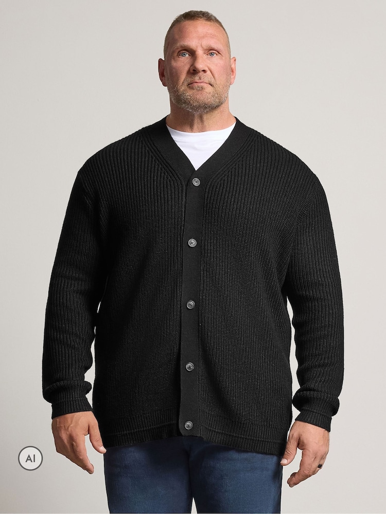 BadRhino Big & Tall Black Knitted Button Through Cardigan - Image 1 of 6