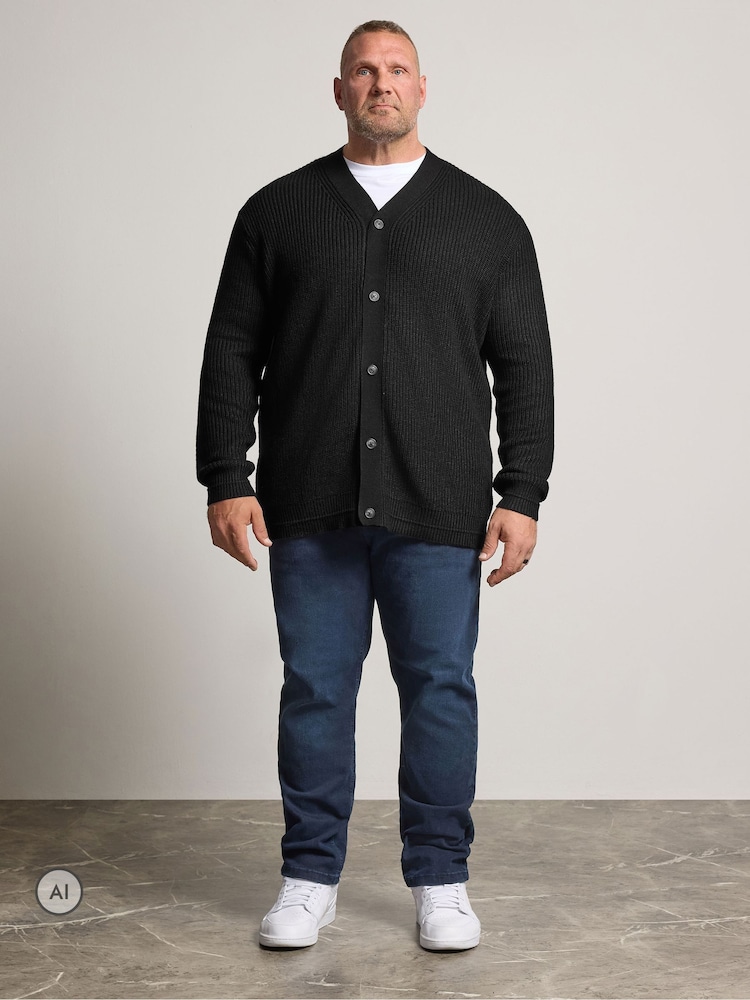 BadRhino Big & Tall Black Knitted Button Through Cardigan - Image 2 of 6