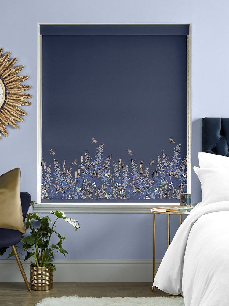 Sara Miller Navy Blue Wisteria Made to Measure Roller Blinds - Image 2 of 6