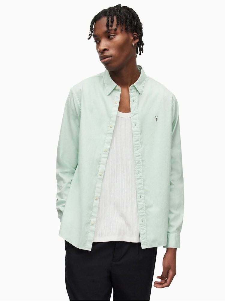 AllSaints Green Hawthorne Long Sleeved Shirt - Image 1 of 5 AllSaints Green Hawthorne Long Sleeved Shirt - Image 1 of 5